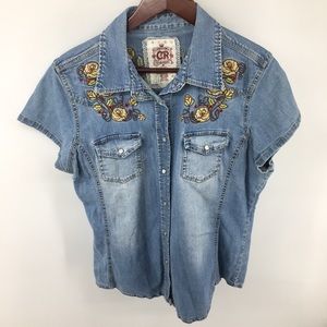 Country Royalty Embroidered Denim Shirt